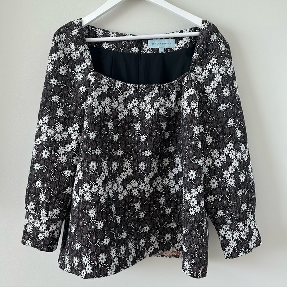 Tuckernuck Tops - Tuckernuck Jacquard Blouse Top Fern Long Sleeve Square Neck Women’s Size Large